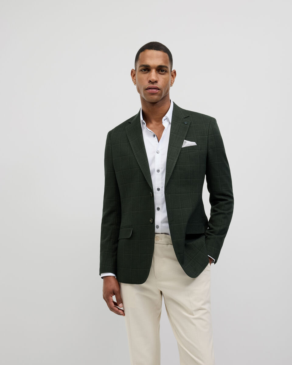 Windowpane Check Blazer, Khaki, hi-res